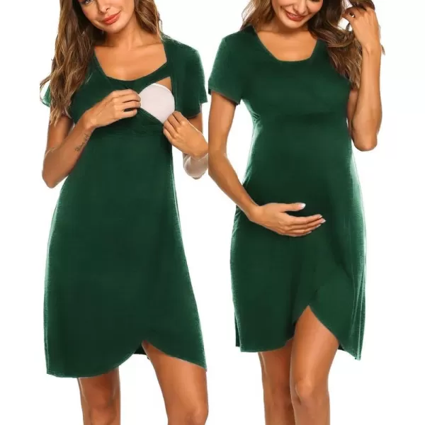 Ekouaer Maternity Nightgown Short Sleeve Nursing Dress Breastfeeding Sleepwear for WomenEdark Green