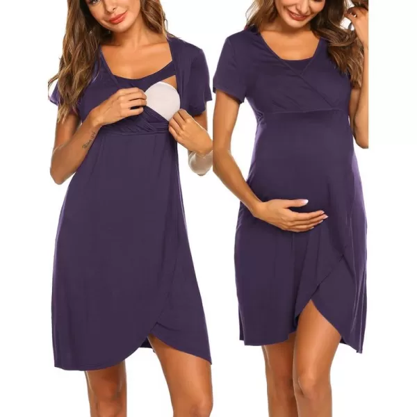 Ekouaer Maternity Nightgown Short Sleeve Nursing Dress Breastfeeding Sleepwear for WomenEwineberry