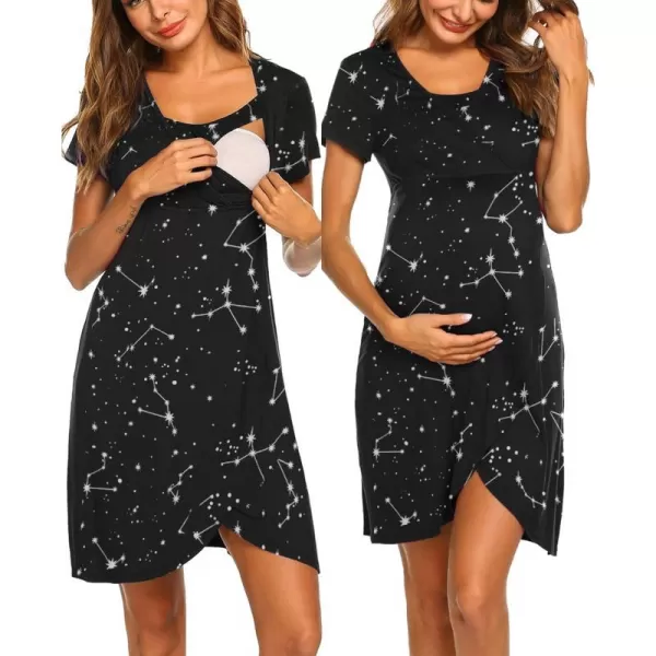 Ekouaer Maternity Nightgown Short Sleeve Nursing Dress Breastfeeding Sleepwear for WomenPat5