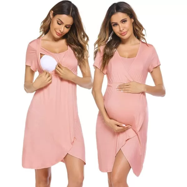 Ekouaer Maternity Nightgown Short Sleeve Nursing Dress Breastfeeding Sleepwear for WomenStyle1pink