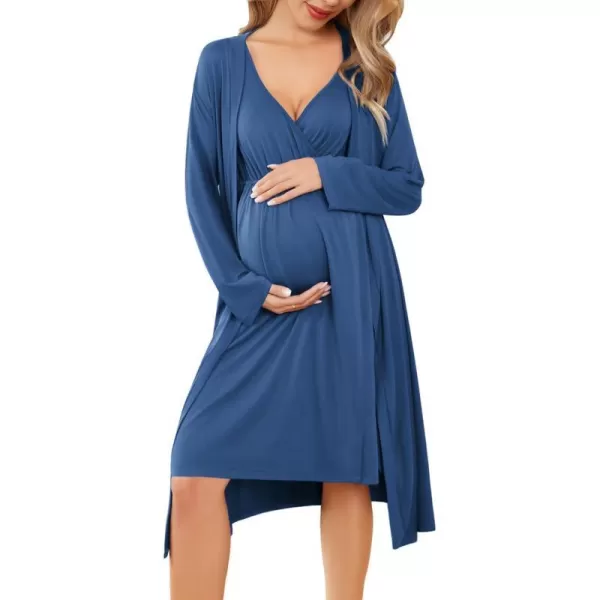 Ekouaer Maternity Nursing Gown and Robe Set Labor Delivery Nursing Nightgown Pregnancy Clothes SXXLBlue