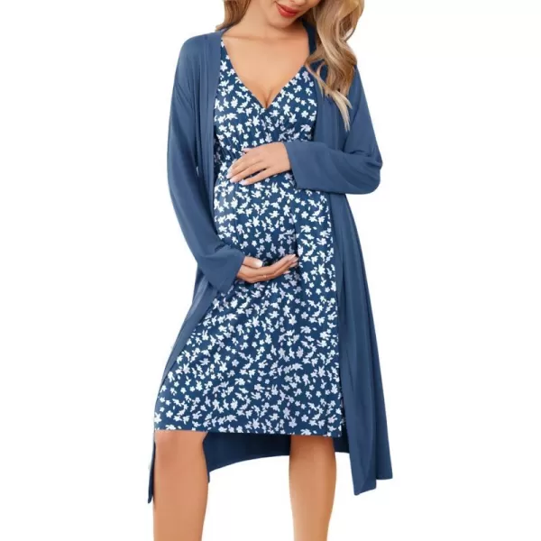 Ekouaer Maternity Nursing Gown and Robe Set Labor Delivery Nursing Nightgown Pregnancy Clothes SXXLBlue Daisy