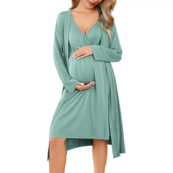 Ekouaer Maternity Nursing Gown and Robe Set Labor Delivery Nursing Nightgown Pregnancy Clothes SXXLCeladon Green