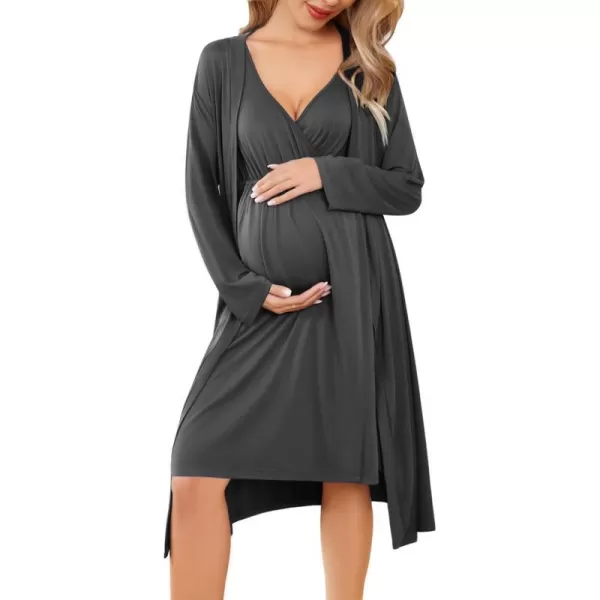 Ekouaer Maternity Nursing Gown and Robe Set Labor Delivery Nursing Nightgown Pregnancy Clothes SXXLDarkgrey