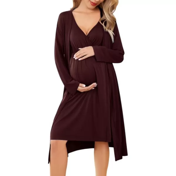 Ekouaer Maternity Nursing Gown and Robe Set Labor Delivery Nursing Nightgown Pregnancy Clothes SXXLMaroon