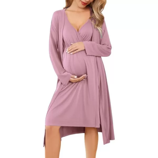 Ekouaer Maternity Nursing Gown and Robe Set Labor Delivery Nursing Nightgown Pregnancy Clothes SXXLMauve