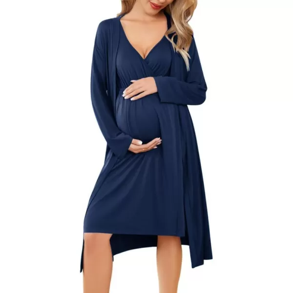 Ekouaer Maternity Nursing Gown and Robe Set Labor Delivery Nursing Nightgown Pregnancy Clothes SXXLNavy Blue