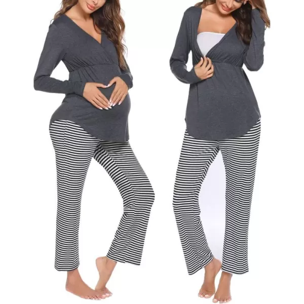 Ekouaer Maternity Nursing Pajama Set Long Sleeve V Neck Top amp Printed Pants Breastfeeding Sleepwear Set SXXLDark Grey