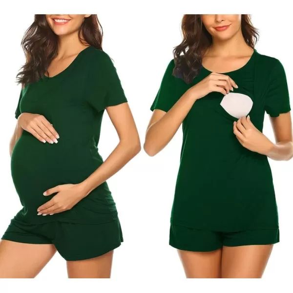 Ekouaer Maternity Pajamas Set LaborDeliveryNursing for Hospital Home Basic Nursing Shirt Adjustable Size Pregnancy ShortsDark Green