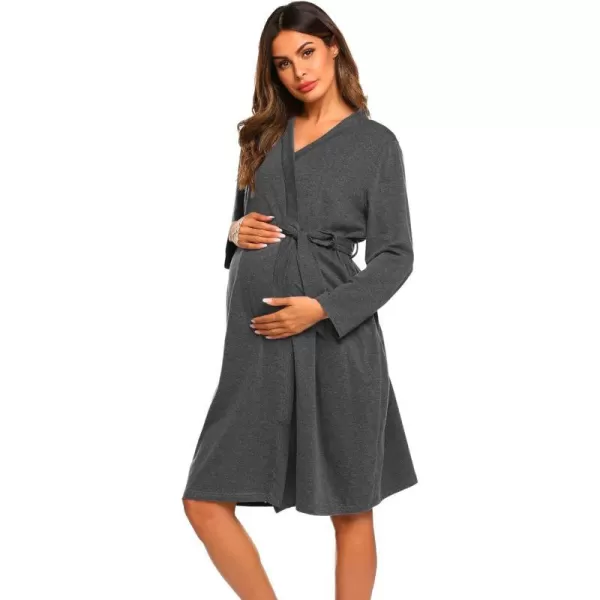 Ekouaer Maternity Robe Labor Delivery Nursing Gown Hospital Breastfeeding Dress BathrobesAgrey