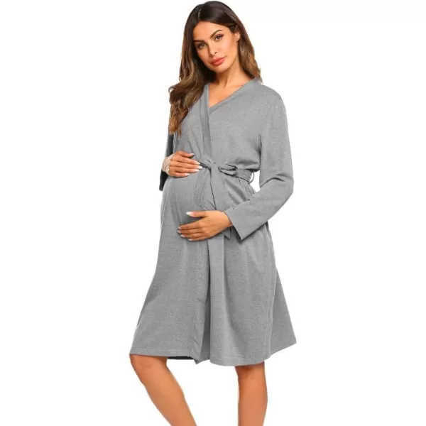 Ekouaer Maternity Robe Labor Delivery Nursing Gown Hospital Breastfeeding Dress BathrobesAlight Grey