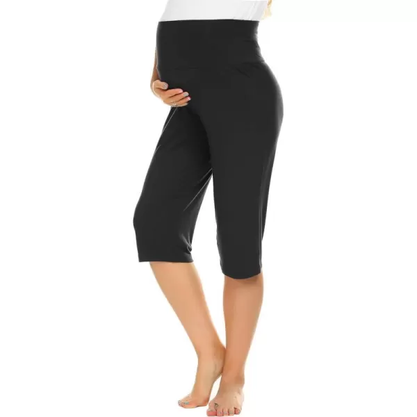 Ekouaer Maternity Shorts for Women Maternity Capris Yoga Pregnancy Short Pants Soft Joggers Lounge Bottoms SXXLA Black