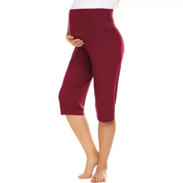 Ekouaer Maternity Shorts for Women Maternity Capris Yoga Pregnancy Short Pants Soft Joggers Lounge Bottoms SXXLWine Red