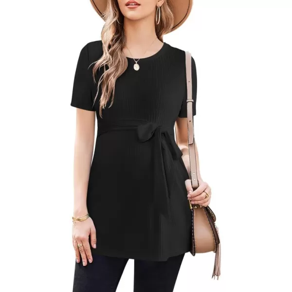 Ekouaer Maternity Tops Short Sleeve Pregnancy Shirt Tee Tunic Casual T Shirts Blouses Clothes SXXLBlack