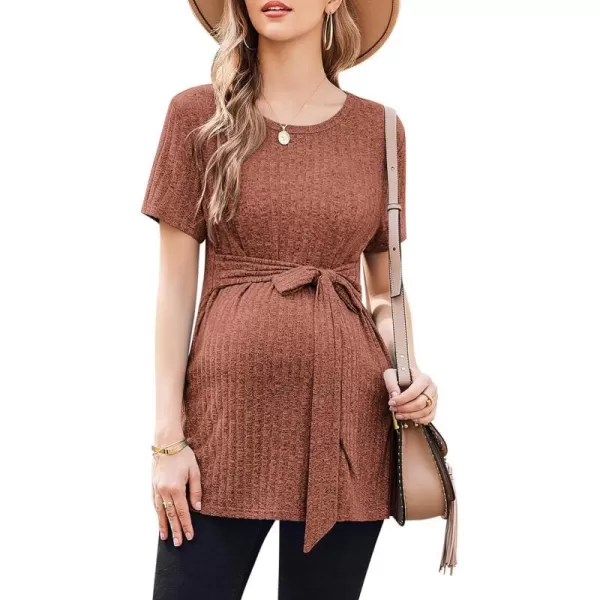 Ekouaer Maternity Tops Short Sleeve Pregnancy Shirt Tee Tunic Casual T Shirts Blouses Clothes SXXLBrick Red