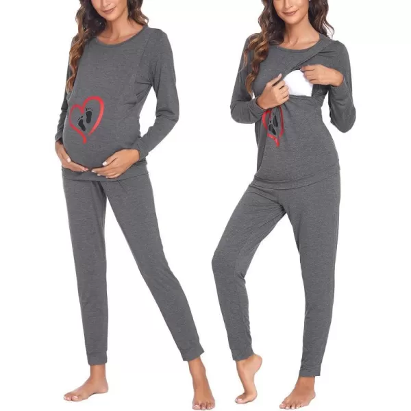 Ekouaer Maternity amp Nursing Thermal Underwear Set Striped Knit Long Johns Set Top amp Bottom Base Layer for Pregnant WomenGray Footprints