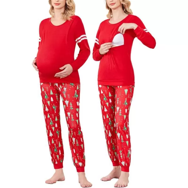 Ekouaer Materntiy amp Nursing Pajamas Sets Long Sleeve Breastfeeding Pajamas with Jogger Pants for HospitalChristmas Red