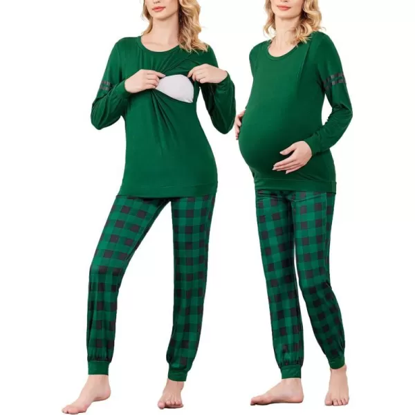 Ekouaer Materntiy amp Nursing Pajamas Sets Long Sleeve Breastfeeding Pajamas with Jogger Pants for HospitalGreen Plaid