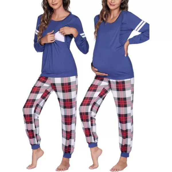 Ekouaer Materntiy amp Nursing Pajamas Sets Long Sleeve Breastfeeding Pajamas with Jogger Pants for HospitalNavy Plaid