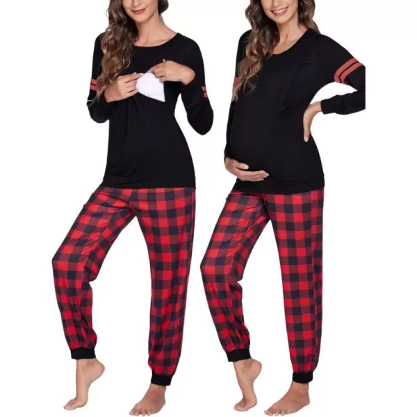 Ekouaer Materntiy amp Nursing Pajamas Sets Long Sleeve Breastfeeding Pajamas with Jogger Pants for HospitalRed Plaid