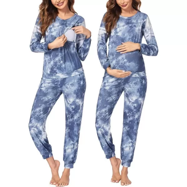 Ekouaer Materntiy amp Nursing Pajamas Sets Long Sleeve Breastfeeding Pajamas with Jogger Pants for HospitalTie Dye Blue