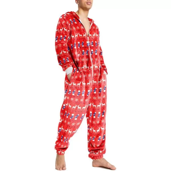 Ekouaer Men One Piece Pajama Christmas Fleece Onesie Pajama Zipper Jumpsuit with Pockets SXXLReindeer Red