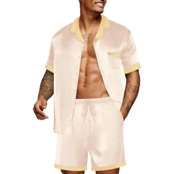 Ekouaer Men Satin Silk Pajamas Set with Pockets Sleepwear Shorts Satin Summer Loungewear 2 Piece Button Down Set SXXLShort Sleeve Champagne