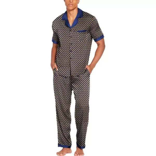 Ekouaer Men Silk Satin Pajamas Set Short Sleeve Button Down Sleepwear Loungewear with PocketsPat1clover