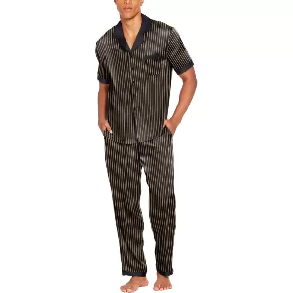 Ekouaer Men Silk Satin Pajamas Set Short Sleeve Button Down Sleepwear Loungewear with PocketsPat6black Strips