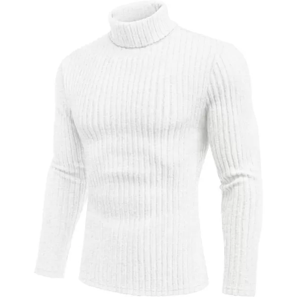 Ekouaer Men Turtleneck TShirts Long Sleeve Shirt Thermal Tops Lightweight Baselayer Ribbed Pullover Sweaters SXXLWhite