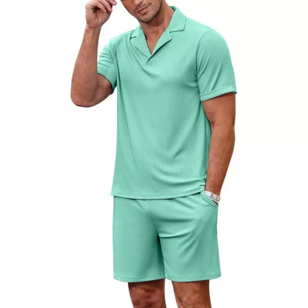 Ekouaer Mens Knit Pajama 2 Piece Lounge Set Stretch Shorts Sets Outfits Tracksuits with PocketsLight Green