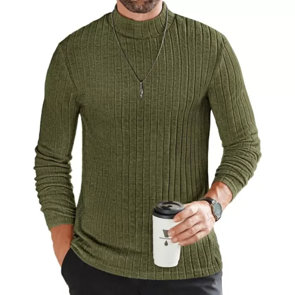 Ekouaer Mens Mock Turtleneck Shirts Long Sleeve Underwear Tops Fleece Ribbed Knit Pullover Sweater Basic Thermal SweatshirtsArmy Green