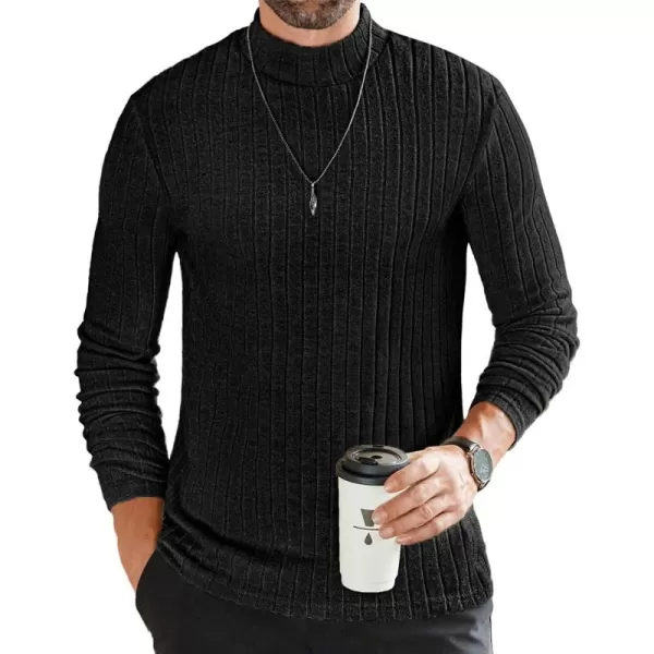 Ekouaer Mens Mock Turtleneck Shirts Long Sleeve Underwear Tops Fleece Ribbed Knit Pullover Sweater Basic Thermal SweatshirtsBlack