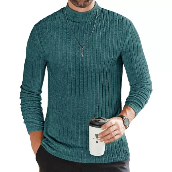 Ekouaer Mens Mock Turtleneck Shirts Long Sleeve Underwear Tops Fleece Ribbed Knit Pullover Sweater Basic Thermal SweatshirtsBlue Green