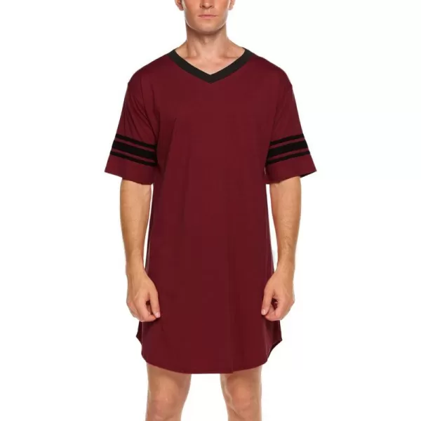 Ekouaer Mens Nightshirt Comfy Nightwear BigampTall V Neck Short Sleeve Soft Loose Pajama Sleep ShirtWine Red