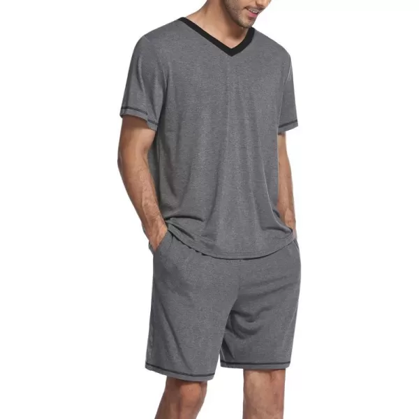 Ekouaer Mens Pajama Set Short Sleeve V Neck 2 Piece Nightwear Shorts With Pockets Summer Sleepwear PJS for MenGrey