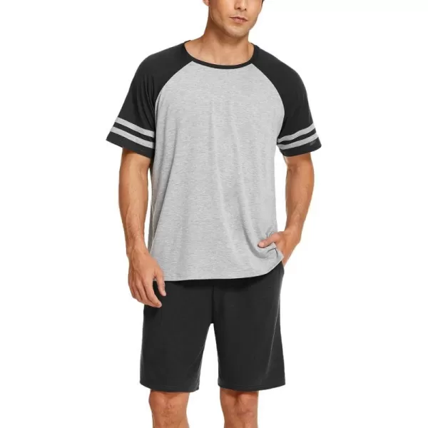 Ekouaer Mens Pajama Short Sets Short Sleeve Crewneck Pajama Lounge Set Raglan SleepwearBlack