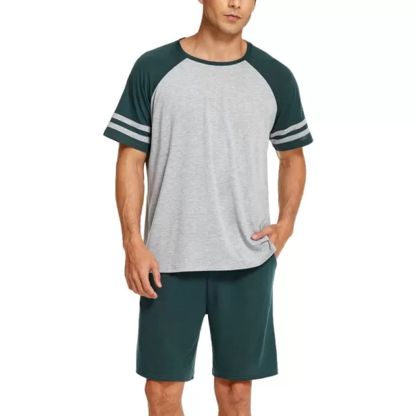 Ekouaer Mens Pajama Short Sets Short Sleeve Crewneck Pajama Lounge Set Raglan SleepwearDark Green