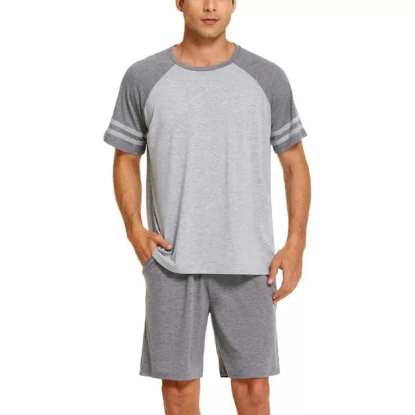 Ekouaer Mens Pajama Short Sets Short Sleeve Crewneck Pajama Lounge Set Raglan SleepwearDark Grey