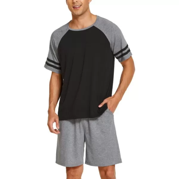 Ekouaer Mens Pajama Short Sets Short Sleeve Crewneck Pajama Lounge Set Raglan SleepwearHeather Grey