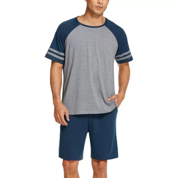 Ekouaer Mens Pajama Short Sets Short Sleeve Crewneck Pajama Lounge Set Raglan SleepwearNavy