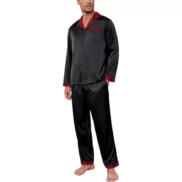 Ekouaer Mens Silk Pajama Set Long Satin Loungewear 2 Piece Pjs Classic Button Down Sleepwear SXXLLong Sleeveblack