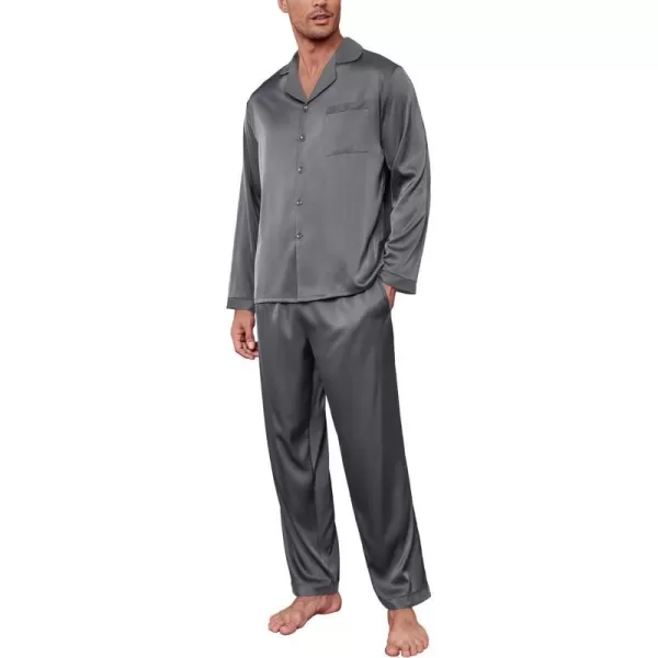 Ekouaer Mens Silk Pajama Set Long Satin Loungewear 2 Piece Pjs Classic Button Down Sleepwear SXXLLong Sleevedark Grey