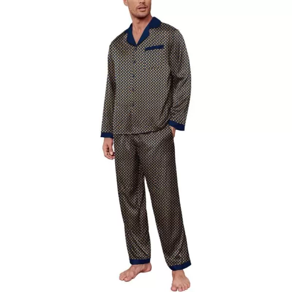 Ekouaer Mens Silk Pajama Set Long Satin Loungewear 2 Piece Pjs Classic Button Down Sleepwear SXXLLong Sleevepat1clover