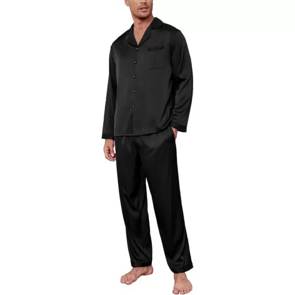 Ekouaer Mens Silk Pajama Set Long Satin Loungewear 2 Piece Pjs Classic Button Down Sleepwear SXXLLong Sleevetype1black