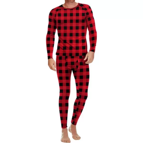 Ekouaer Mens Thermal Underwear Stretchy Long Johns Set Micro Fleece Warm Base Layer 2 Piece Basic Top amp Bottom SuitS3XLPlaid Red amp Black