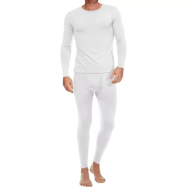 Ekouaer Mens Thermal Underwear Stretchy Long Johns Set Micro Fleece Warm Base Layer 2 Piece Basic Top amp Bottom SuitS3XLWhite