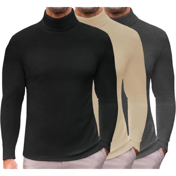 Ekouaer Mens Turtleneck Long Sleeve Turtle Neck Shirts Basic Lightweight Undershirt Thermal Pullover Sweater SXXLBlackKhakiGrey