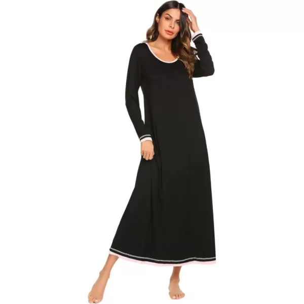 Ekouaer Nightgown Women Long Sleeve Sleepwear Full Length Long Nightshirt Soft Loungewear SXXXLBlack