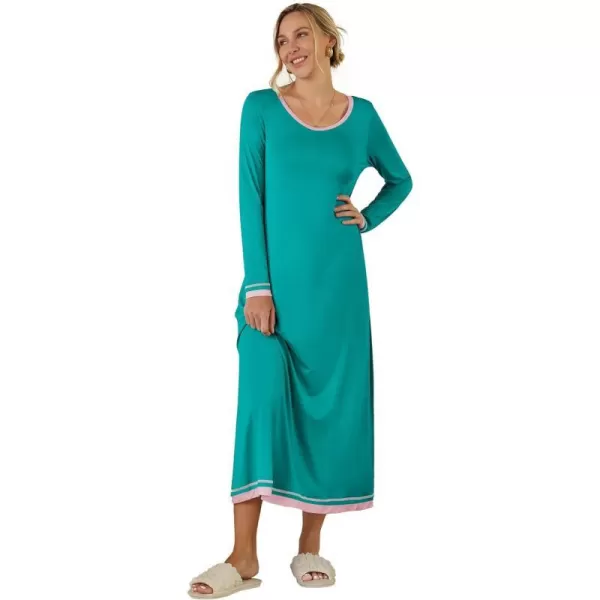 Ekouaer Nightgown Women Long Sleeve Sleepwear Full Length Long Nightshirt Soft Loungewear SXXXLBlue Green